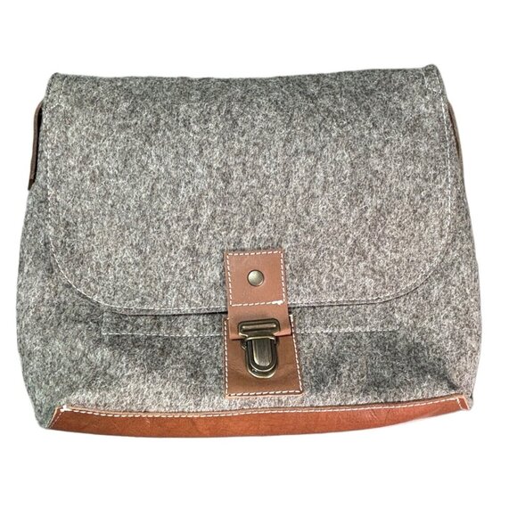 Wool & Leather Shoulder Messenger Bag With Adjustable Strap - Picture 2 of 7